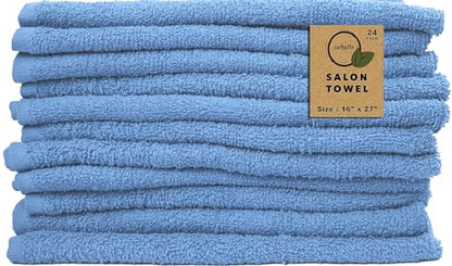 Salon Towels – Pack of 24 (16"x27") 100% Cotton Ring Spun (Not Bleach Proof) Ultra Soft, Highly Absorbent Hand Towels – Bulk for Spa, Gym & Salon (Electric Blue) - color: Electric Blue