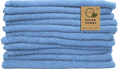 Salon Towels – Pack of 24 (16"x27") 100% Cotton Ring Spun (Not Bleach Proof) Ultra Soft, Highly Absorbent Hand Towels – Bulk for Spa, Gym & Salon (Electric Blue) - color: Electric Blue