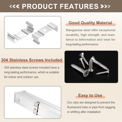 MECCANIXITY T8 Clips Bracket Hanger Fluorescent Tube T8 LED Bulb Holder Clamps Light Fixture Replacement with Screws for LED Integrated Lighting, Pack of 24