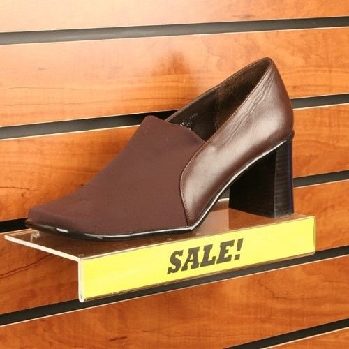 Slatwall Flat Clear Acrylic Shoe Shelf w/ 1.25" H x 10" L Sign Holding Slot, 4" D x 10" L, 50 Pack - size: 50 Pack