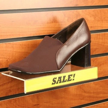 Slatwall Flat Clear Acrylic Shoe Shelf w/ 1.25" H x 10" L Sign Holding Slot, 4" D x 10" L, 50 Pack - size: 50 Pack