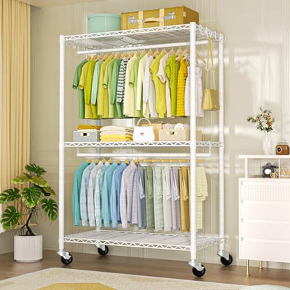 FUTASSI Rolling Clothes Rack, Clothing Racks for Hanging Clothes, White - color: White, size: P3 Plus