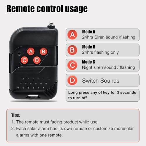 Solar Motion Sensor Alarm with Strobe Light, 130dB Outdoor Security Alarm System, 13 Alarm Sounds with Remote Control, Solar Powered, Waterproof PIR Motion Detector for Farm Yard Garden Orchard.1PCS