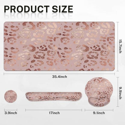 Arttown Keyboard Mouse Pad Set, 4 in 1 Desk Mat Set Leopard Rose - color: Rose Gold Leopard