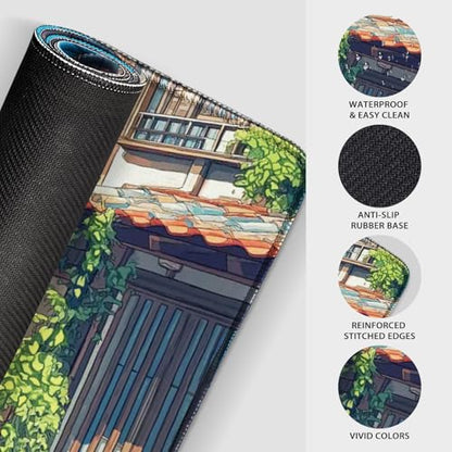 Japanese Street Scene Large Gaming Mouse Pad Desk Mat 31.5"x15.7" - color: Japanese Street