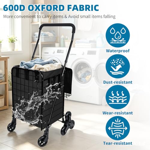 Kiffler Stair Climber Grocery Shopping Cart with Waterproof Line - color: Black+bag