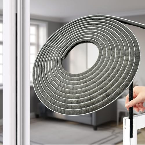 Weather Stripping Brush Door Seal Strip- Card Slot Weatherstrip for Sliding Windows & Doors - No Adhesive Backing - size: 16.4FT, 3/16''Wide X 1/4''Thick