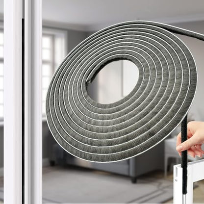 Weather Stripping Brush Door Seal Strip- Card Slot Weatherstrip for Sliding Windows & Doors - No Adhesive Backing - size: 16.4FT, 3/16''Wide X 5/16''Thick