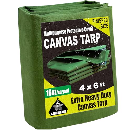 16oz Small Heavy Duty Canvas Tarp 4x6 Feet Water-Resistant - color: 28mil-green, size: 4x6 Feet-Finished size