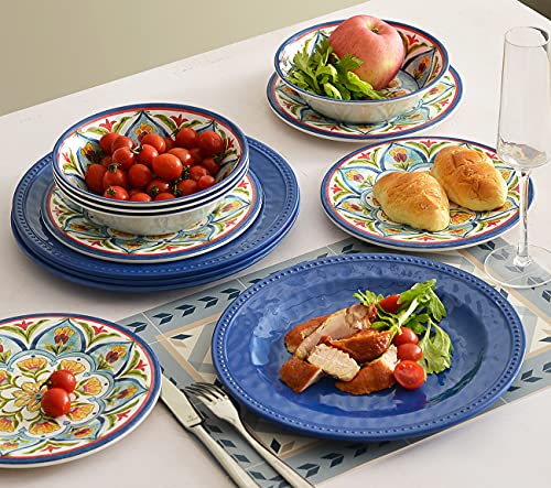 Retro Style Melamine Dinnerware Sets, 12Pcs Durable Plates and Bowls for 4 - color: Retro Style
