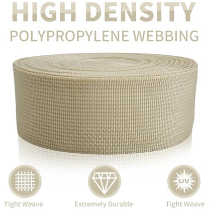 2" Beige Wide Webbing Straps 12yd for Lawn Chair,Bag &Sewing - color: Beige 08
