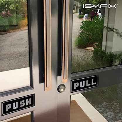 iSYFIX Push Pull Stickers Sign, 5x2 Inch, 2 Pack, Brushed Silver/Black - color: Brushed Silver / Black, size: Horizontal 2x5