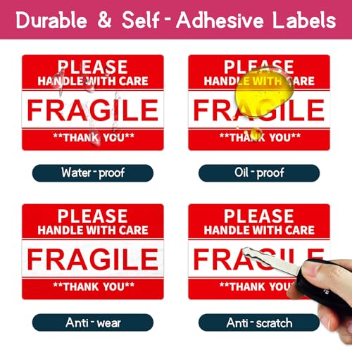 3 x 2 inch Fragile Stickers for Shipping and Moving (12 Rolls, 6000 Labels) - size: 3" x 2"