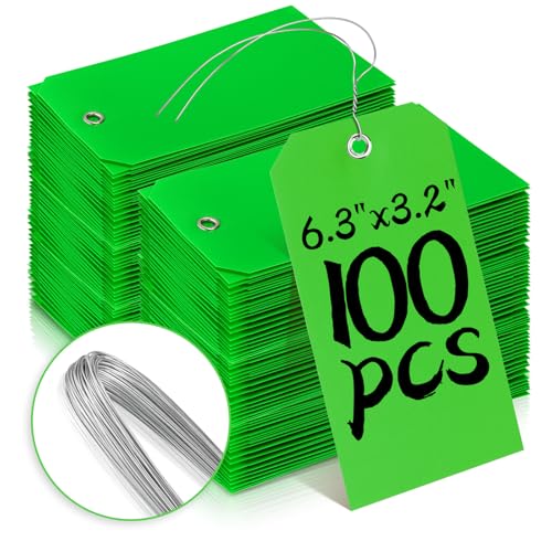 100 Pcs Tags with Wire Shipping Tags with String Write On Stacking Service for Equipment Inventory Storage Parts Valve Car (Green, 6 1/4" x 3 1/8") - color: Green, size: 6 1/4" x 3 1/8"