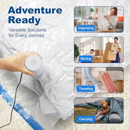 HOUSE DAY 22 Pack Vacuum Seal Bags For Clothing Travel, 80% Space Saving Travel Vacuum Bags with Electric Pump, Vacuum Storage Bags For Clothes, Comforters, Blankets, Moving, Storage & Organization - size: 22 Combo-E PUMP
