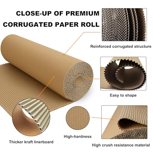 Corrugated Cardboard Roll, 17 x 216 Inches Large Cardboard Sheets Thicker Cardboard Paper Rolls for Crafts, Shipping, Gift Packaging, DIY (Brown)