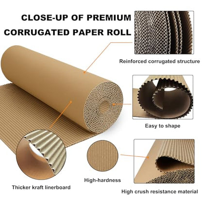 Corrugated Cardboard Roll, 17 x 216 Inches Large Cardboard Sheets Thicker Cardboard Paper Rolls for Crafts, Shipping, Gift Packaging, DIY (Brown)