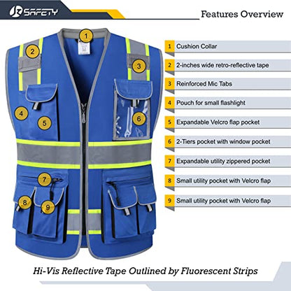 JKSafety Reflective Safety Vest for Men Cushioned Collar JK89 Blue M - color: Bluet1s1, size: Medium