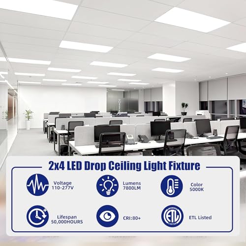 12 Pack 2X4 LED Flat Panel Light,7800 lm, 5000K Daylight White - size: 12pack
