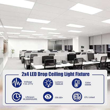 WYZM 4 Pack LED Flat Panel Light Drop Ceiling Office Fixture,7800LM - size: 4-pack 2X4FT panel