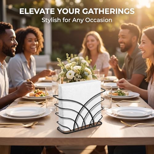 Napkin Holder for Table, Black Iron Upright Paper Dispenser - color: P - Luncheon Napkin Holder - Black, size: Luncheon Napkin Holder