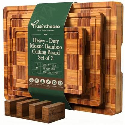 Cutting Board Set With Holder Mosaic Cutting Boards For Kitchen Set Of 3 - color: Brown - Set of 3