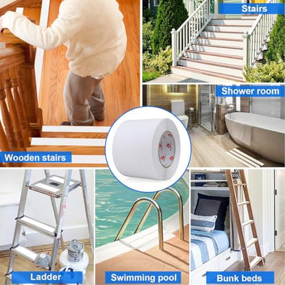 BOMEI PACK Anti Slip Traction Tape,4 Inch x 33 Ft,Heavy Duty Non Slip Tape,Grip Tape for Stairs, Tread Step, Indoor & Outdoor Use,Waterproof Stairs Non Skid Treads (White) - color: White