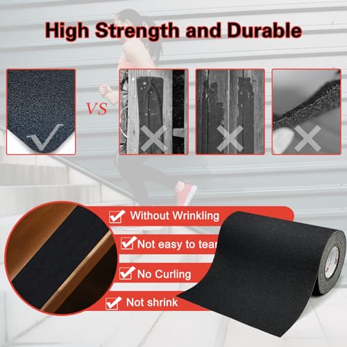 S&X 12 Inch x 60 Ft Grip Tape, High Traction Anti Slip Tape for Stairs, Non Skid Roll Outdoor Stair Tread Non-Slip Waterproof, Weather Resistant, Black - size: 12 inches x 60 feet