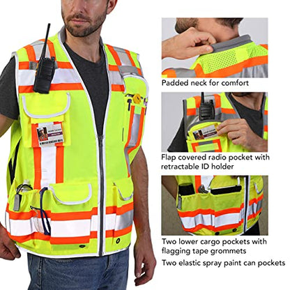 Dib Safety Hi Vis Heavy Duty Surveyor Safety Vest Made with 3M Tape - color: Yellow / Heavy Duty, size: X-Large