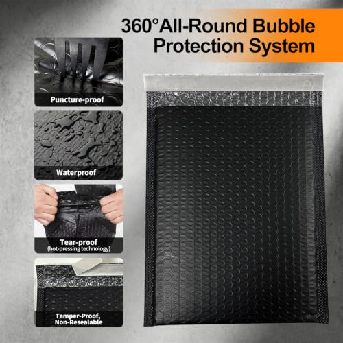 25 Pack 9.5" x 15" Usable Size Bubble Mailers, Black Padded Shipping Envelopes with Self Seal Closure, Large Poly Mailers for Clothing, Books, Documents and Accessories - size: 9.5" x 15" (Usable Size) - 25 Pack