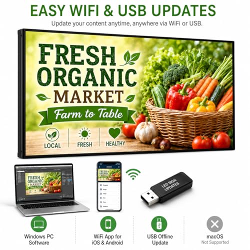 CX 65 x 34 Inch P5 Outdoor LED Sign, 320 x 160 Full-Color RGB Message Board with WiFi, Mobile App and USB Control, IP65 Display for Scrolling Text, Images and Video - size: P5 65"x34"