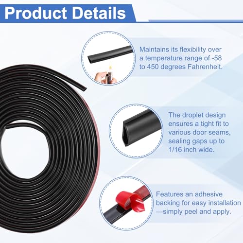 uxcell Weather Stripping Silicone Self-Adhesive Black 18 ft 2Pcs - color: Black, size: 18 ft