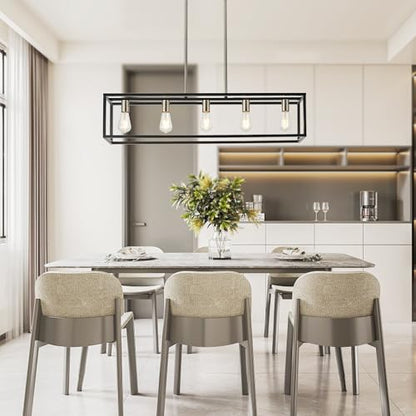 Black&Brushed Nickel Kitchen Island Lighting, Modern Linear Cage Retangular Chandelier, 5 Lights Industrial Metal Hanging Light Fixture for Farmhouse Kitchen Dining Room Bar Foyer - color: Black & Brushed Nickel, size: 5 Lights