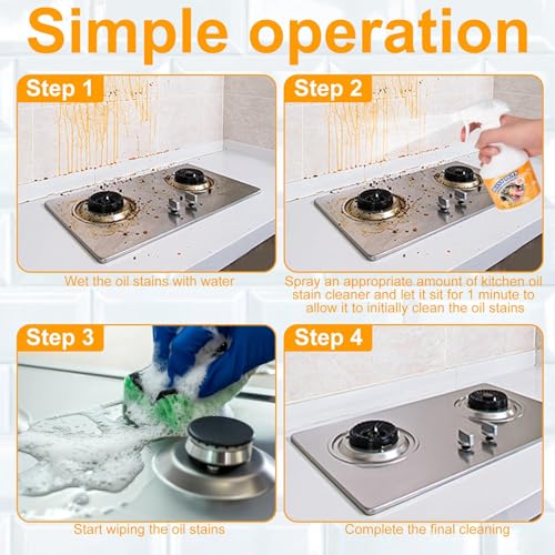 16.9 Fl Oz Clean Up Kitchen Oil Stains Spray, Kitchen Heavy Duty Cleaner Spray,All-Purpose Oil Stain Remover and Degreaser Spray, Multipurpose Foam Cleaner Spray, Kitchens Grease Cleaner