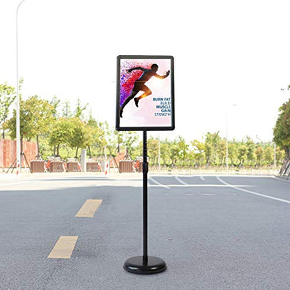 HUAZI Sign Stand Holder Adjustable Sign Holder Standing Floor Poster Stand for 8.5x11 inches,Both Vertical & Horizontal View Displayed,Snap-Open Frame with Round Safety Corner for School Church Business Show,Black