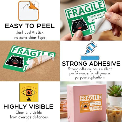 Funny Fragile Stickers for Shipping 3x2 Inch, 500 Pcs Cry Meme Design, Thank You Do Not Drop - Strong Adhesive Warning Labels for Moving Boxes, Packaging, Mailers, Cartons & Fragile Items (1 Roll) - style: Cat Cry Meme
