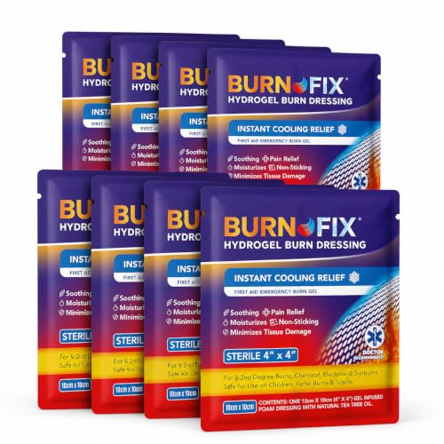 BurnFix® Burn Gel Dressing, 8 Pack, Sterile 4x4 Hydrogel Burn Pads - size: 1.4 Ounce (Pack of 8)