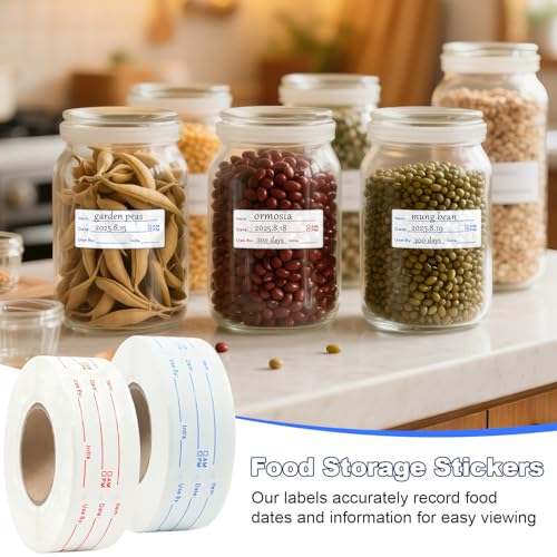 1200 Pieces Removable Food Labels Stickers, 2 Rolls 1x2 Inch