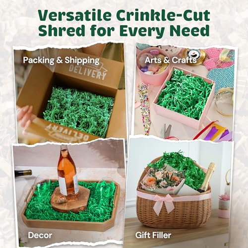 1LB Green Crinkle Paper Shred Filler Gift Basket, USA Made - color: Green, size: 1 LB