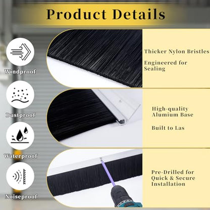 tonchean 16 x 8 Ft Two-Car Roll Up Garage Door Brush Seal Kit Top & Side