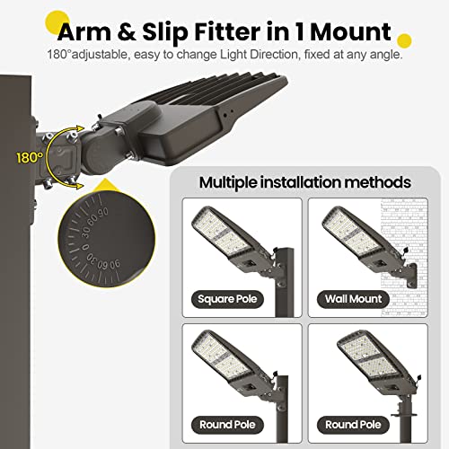 YARBO LED Parking Lot Light - 320W/300W/280W Switchable, 5000K 51200LM 160LM/W Shoebox Light, Dusk to Dawn Photocell, IP65 Waterproof ETL 100-277V for Warehouses & Stadiums, Arm Mount & Slip Fitter - size: 320W-300W-280W Switchable