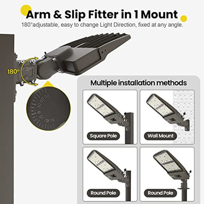 YARBO LED Parking Lot Light - 320W/300W/280W Switchable, 5000K 51200LM 160LM/W Shoebox Light, Dusk to Dawn Photocell, IP65 Waterproof ETL 100-277V for Warehouses & Stadiums, Arm Mount & Slip Fitter - size: 320W-300W-280W Switchable
