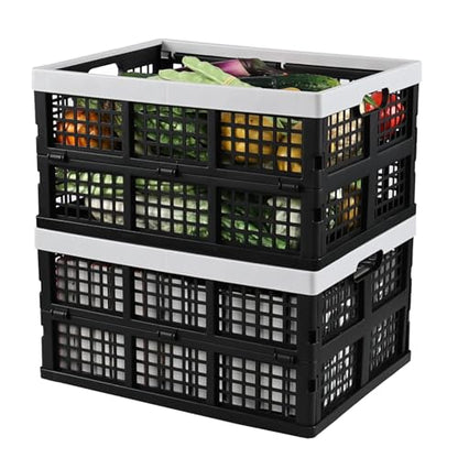 2-Pack 34 L Plastic Collapsible Storage Crates, Stackable Basket Bin - size: 34 liter