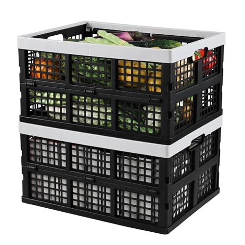 2-Pack 34 L Plastic Collapsible Storage Crates, Stackable Basket Bin - size: 34 liter