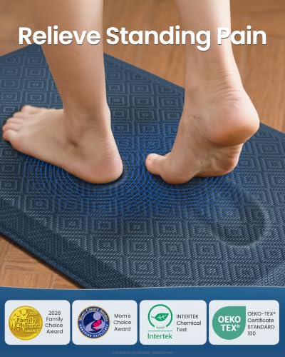 Ophanie Kitchen Mats for Floor, 3/4 Inch Thick, 20 x 48 Anti Fatigue Cushioned Mat,Kitchen Rugs,Waterproof,Comfort Ergonomic Standing Mat for Office,Home,Sink with 99+ Pairs of Anti-Slip Bottom Ridges - color: Blue, size: 20"L x 48"W x 0.8"Th