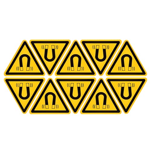 PATIKIL Triangle Beware of the Magnetic Field Warning Sign Self Adhesive Yellow with Black Words 20mm/0.78inch for Machine, Instrument and Equipment Surface Pack of 10 - size: 20mm