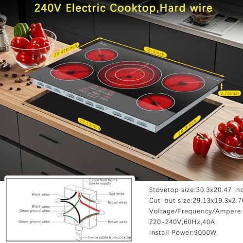 Karinear Electric Cooktop 30 Inch, Upgrade 5 Burners Electric Stove Top - color: 30 inch 5 burner
