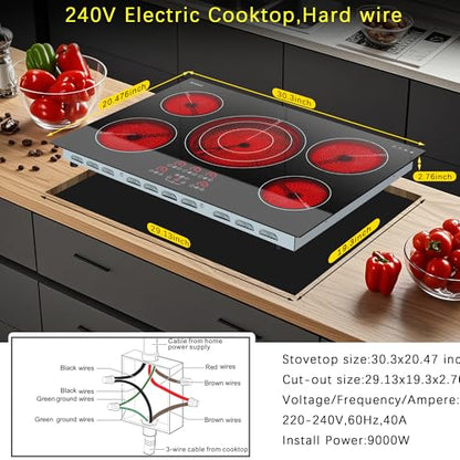 Karinear Electric Cooktop 30 Inch, Upgrade 5 Burners Electric Stove Top - color: 30 inch 5 burner