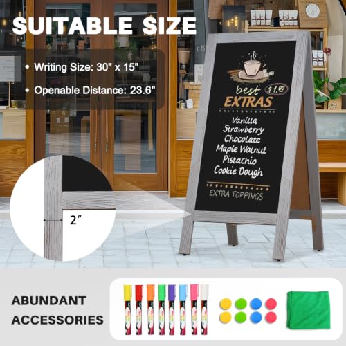 4 THOUGHT A-Frame Double-Sided Magnetic Chalkboard 40"x20", Grey - color: Grey
