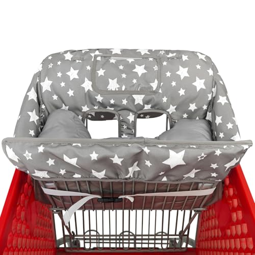 Love&go Soft Pillow Attached 2-in-1 Shopping Cart and High Chair Cover for Baby, Padded Cart Cover, Fold'n Roll Style, Portable with Carry Bag (Gray Stars) - color: Gray Stars